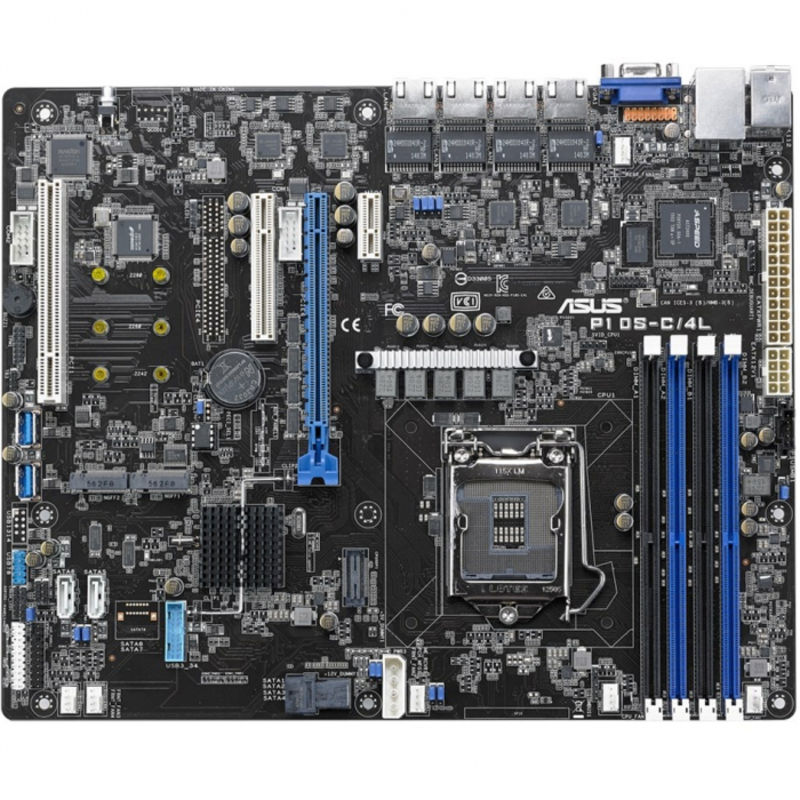 Серв. мат. плата Socket1151 ASUS P10S-C/4L (iC232, 4xDDR4, M.2, SATA III, RAID, 1xPCI-E x16 + 1xPCI-E x8 + 1xPCI, D-Sub, 4x1Гбит LAN, USB3.0, ATX)
