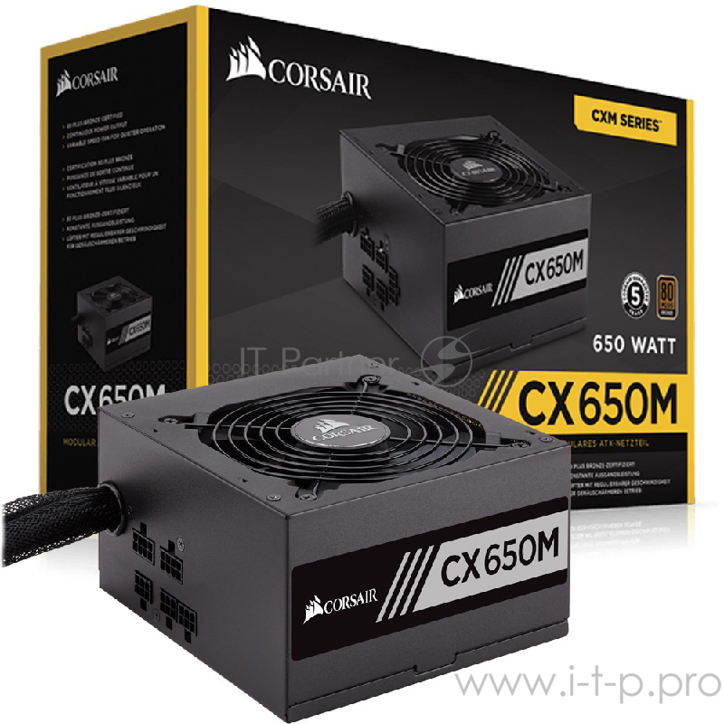 Блок питания 650Вт Corsair CX650M CP-9020103-EU ATX12V V2.4 (20/24+4/8+6/8pin, вентилятор d120мм) + кабель питания EURO (1.5м)