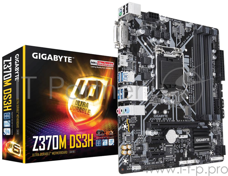 Мат. плата Socket1151 GIGABYTE Z370M DS3H (iZ370, 4xDDR4, M.2, SATA III, RAID, PCI-E, DVI, HDMI, 1Гбит LAN, USB3.1, mATX)
