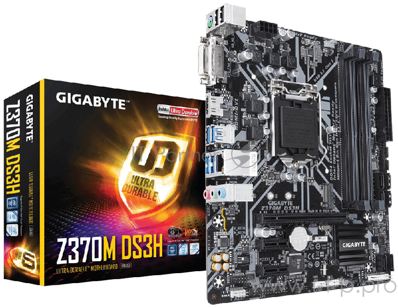 Мат. плата Socket1151 GIGABYTE Z370M DS3H (iZ370, 4xDDR4, M.2, SATA III, RAID, PCI-E, DVI, HDMI, 1Гбит LAN, USB3.1, mATX)