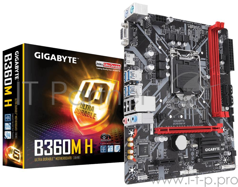 Мат. плата Socket1151 GIGABYTE B360M H (iB360, 2xDDR4, M.2, SATA III, PCI-E, D-Sub, HDMI, 1Гбит LAN, USB3.1, mATX)