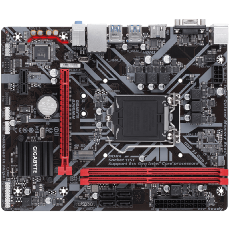 Мат. плата Socket1151 GIGABYTE B360M H (iB360, 2xDDR4, M.2, SATA III, PCI-E, D-Sub, HDMI, 1Гбит LAN, USB3.1, mATX)