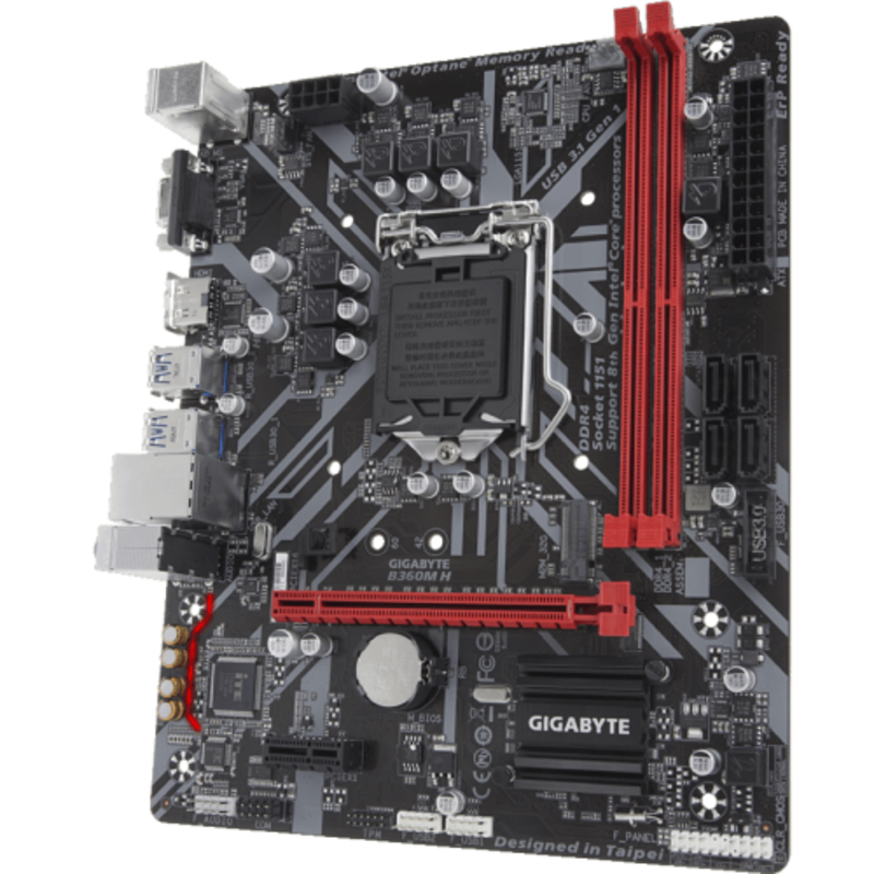 Мат. плата Socket1151 GIGABYTE B360M H (iB360, 2xDDR4, M.2, SATA III, PCI-E, D-Sub, HDMI, 1Гбит LAN, USB3.1, mATX)