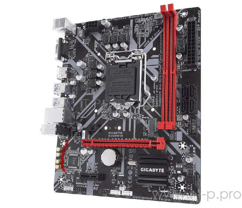 Мат. плата Socket1151 GIGABYTE B360M H (iB360, 2xDDR4, M.2, SATA III, PCI-E, D-Sub, HDMI, 1Гбит LAN, USB3.1, mATX)