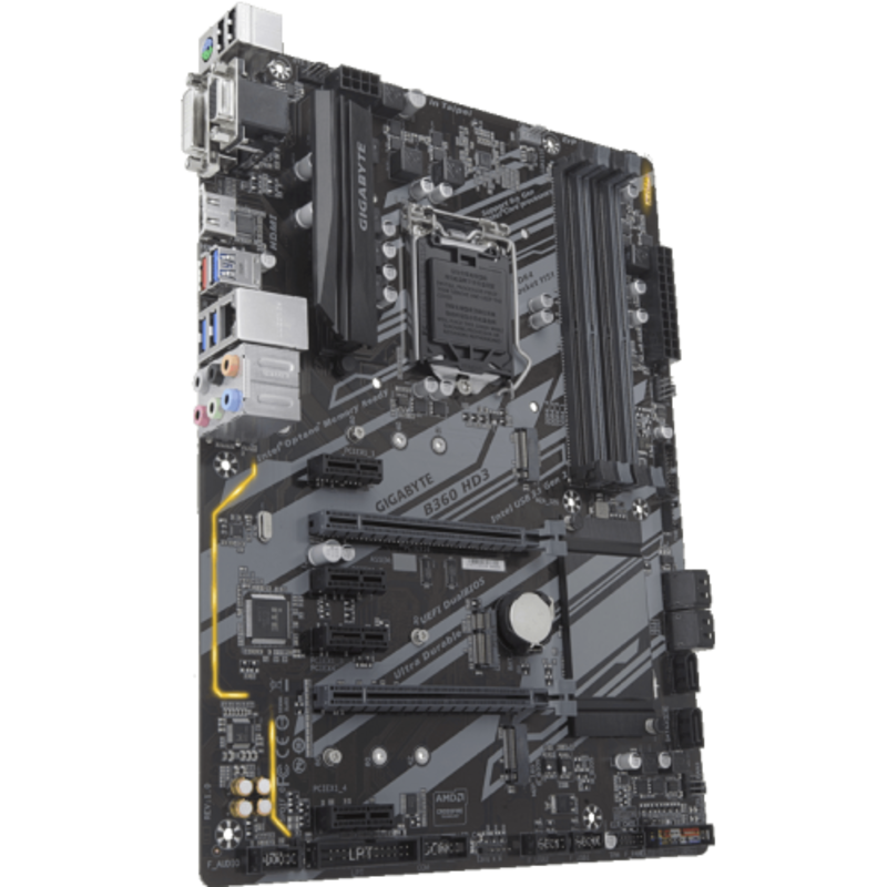 Мат. плата Socket1151 GIGABYTE B360 HD3 (iB360, 4xDDR4, M.2, SATA III, 2xPCI-E, D-Sub, DVI, HDMI, 1Гбит LAN, USB3.1, ATX)