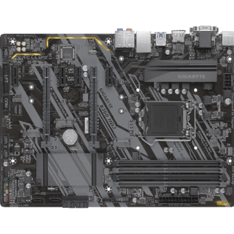 Мат. плата Socket1151 GIGABYTE B360 HD3 (iB360, 4xDDR4, M.2, SATA III, 2xPCI-E, D-Sub, DVI, HDMI, 1Гбит LAN, USB3.1, ATX)