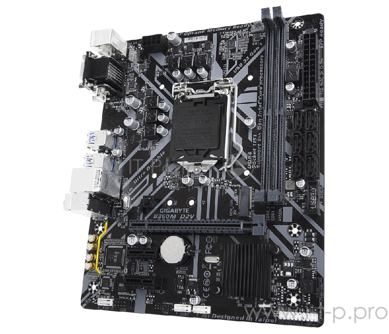Мат. плата Socket1151 GIGABYTE B360M D2V (iB360, 2xDDR4, M.2, SATA III, PCI-E, D-Sub, DVI, 1Гбит LAN, USB3.1, mATX)