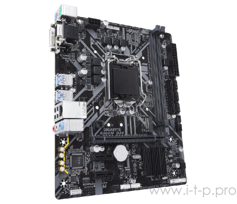 Мат. плата Socket1151 GIGABYTE B360M D2V (iB360, 2xDDR4, M.2, SATA III, PCI-E, D-Sub, DVI, 1Гбит LAN, USB3.1, mATX)