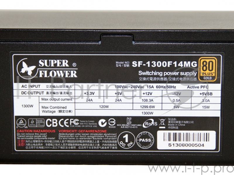 Блок питания 1300Вт Super Flower Leadex Gold SF-1300F14MG ATX12V V2.22 (20/24+4/8+6/8+8pin, вентилятор d140мм) + кабель питания EURO (1.4м)