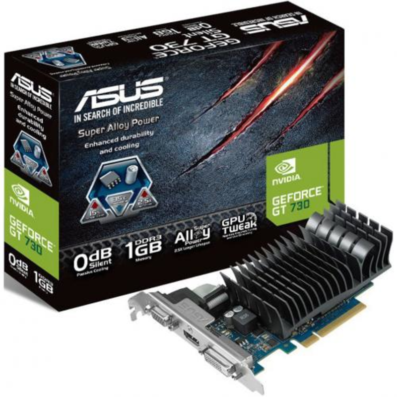 Видеокарта ASUS GeForce GT 730 2ГБ GT730-SL-2GD5-BRK (GeForce GT 730, DDR5, D-Sub, DVI, HDMI) (PCI-E)