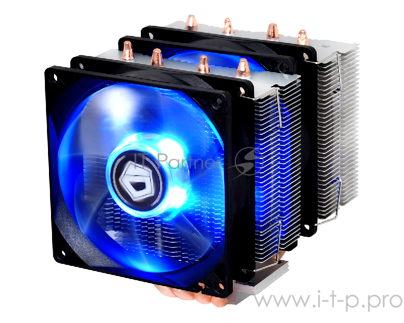 Устройство охлаждения(кулер) ID-Cooling SE-904TWIN 150W/Double fan/PWM/ Blue LED/ all Intel/AMD/Screws