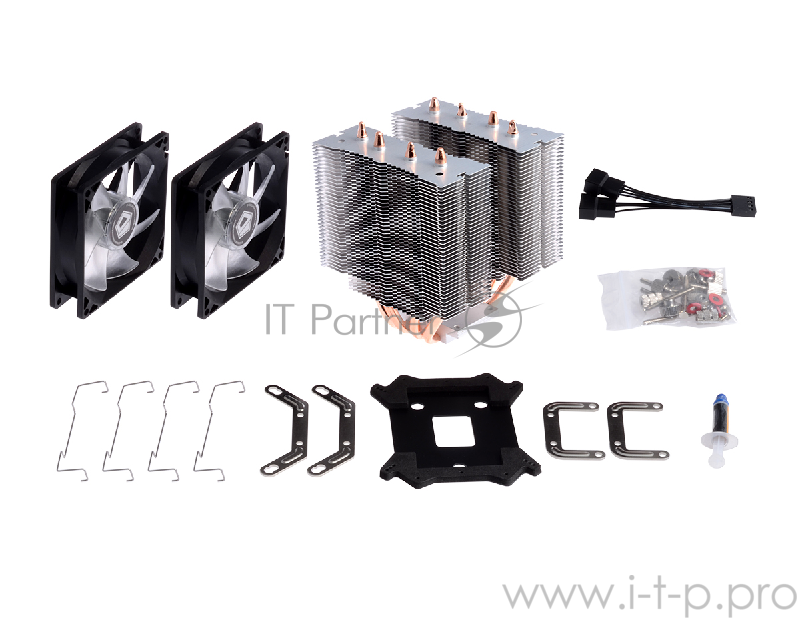 Устройство охлаждения(кулер) ID-Cooling SE-904TWIN 150W/Double fan/PWM/ Blue LED/ all Intel/AMD/Screws