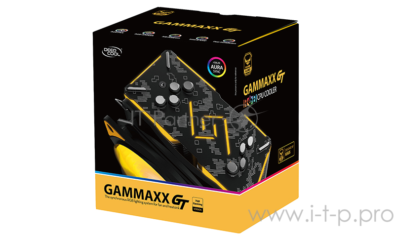 Кулер DEEPCOOL GAMMAXX GT TGA (TUF GAMING ALLIANCE) LGA2011-V3/2011/1366/1156/55/5 (12шт/кор, TDP 150Вт, PWM, RGB Lighting, 4 тепл. трубки прямого контакта ) RET