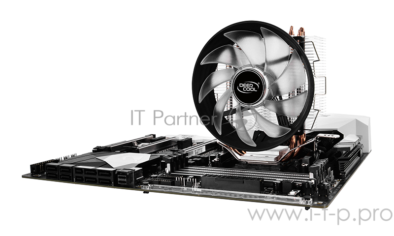 Кулер DEEPCOOL GAMMAXX300R LGA1366/1156/55/51/50/775/FM2+ (24шт/кор, TDP 130Вт, PWM, Red Led, 3 тепл. трубки прямого контакта,120мм вент-р,17.8~21dB(A)) RET