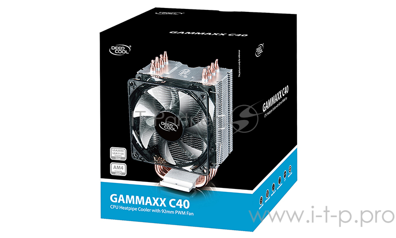 Кулер DEEPCOOL GAMMAXX C40 LGA2066/2011/V3/1366/1155/51/5 (20шт/кор, TDP 130Вт, PWM, 4 тепл. трубки прямого контакта ) RET