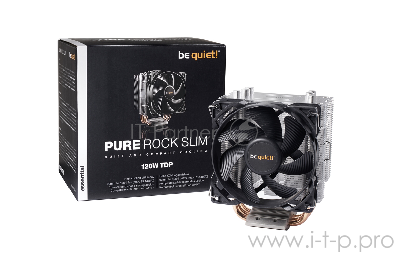 Кулер BE QUIET! PURE ROCK SLIM / LGA 115x,AM2+,AM3+,AM4,FM1,FM2+ / 120W TDP / PWM / BK008 / RTL
