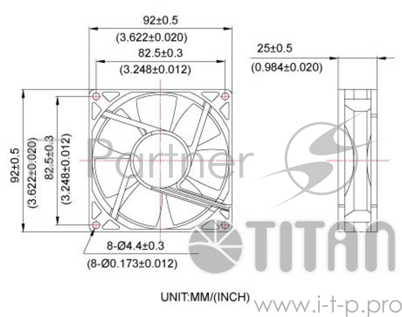 Вентилятор Titan TFD-9225L12Z 90x90 3-pin 22dB Ret