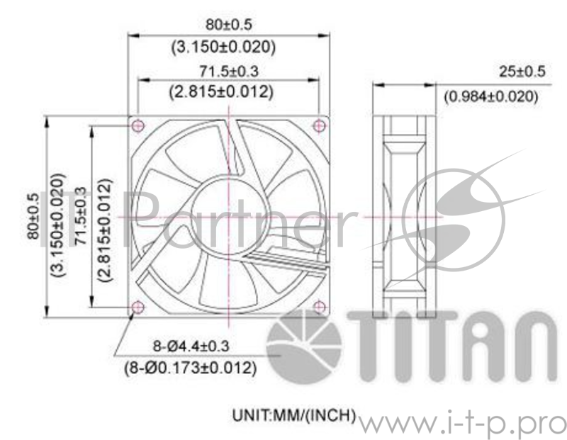 Вентилятор Titan DCF-8025L12S 80x80 3-pin 25dB Ret
