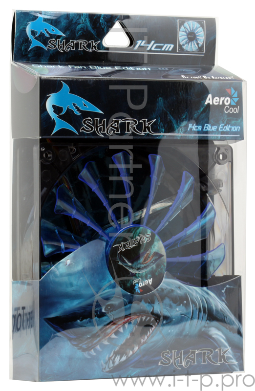 Вентилятор Aerocool Shark 14см Blue Edition (синяя подсветка), 3+4 pin, 50 CFM, 800 RPM, 14.5 dBA
