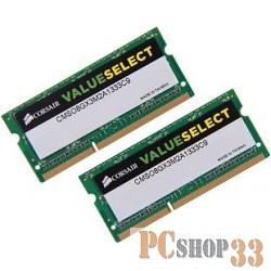 Память SO-DIMM DDR3 CORSAIR 2x4Gb 1333MHz CMSO8GX3M2A1333C9 RTL PC3-10600 CL9 204-pin 1.5В