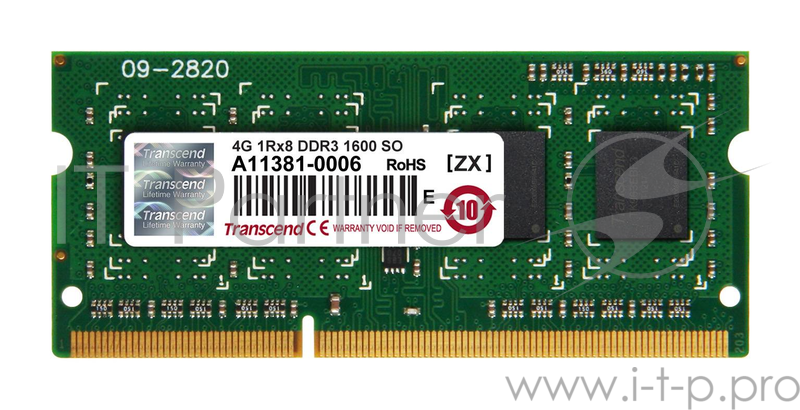 Модуль памяти Transcend 4GB SO-DIMM DDR3, 1600МГц, 1Rx8, 1.5V