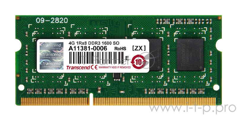 Модуль памяти Transcend 4GB SO-DIMM DDR3, 1600МГц, 1Rx8, 1.5V