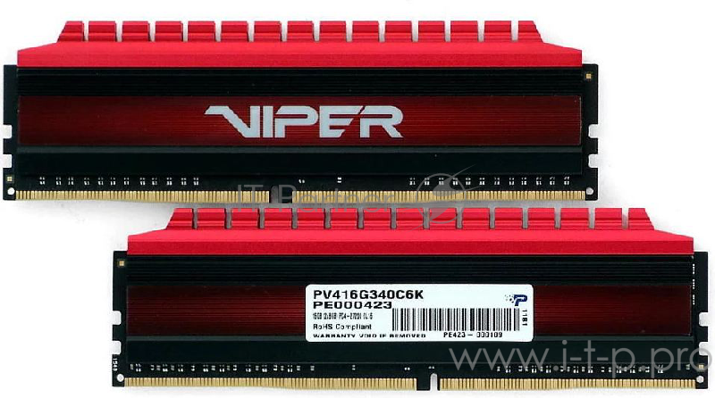 Память DDR4 PATRIOT 16Gb 2x8GB (pc-27200) 3400MHz Viper4 CL16 Red PV416G340C6K