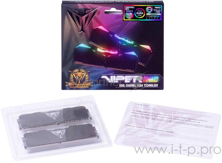 Память DDR4 16Gb 2x8GB (pc-33000) 4133MHz Patriot Viper4 Black CL19 LED RGB PVR416G413C9K