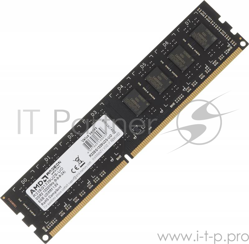 Память DDR3 AMD 8Gb 1333MHz R338G1339U2S-UO OEM PC3-10600 CL9 DIMM 240-pin 1.5В