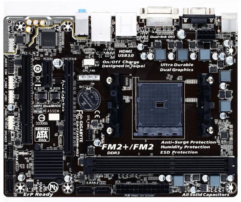 Материнская плата Gigabyte GA-F2A68HM-HD2 Soc-FM2+ AMD A68H 2xDDR3 mATX AC`97 8ch(7.1) GbLAN RAID RA