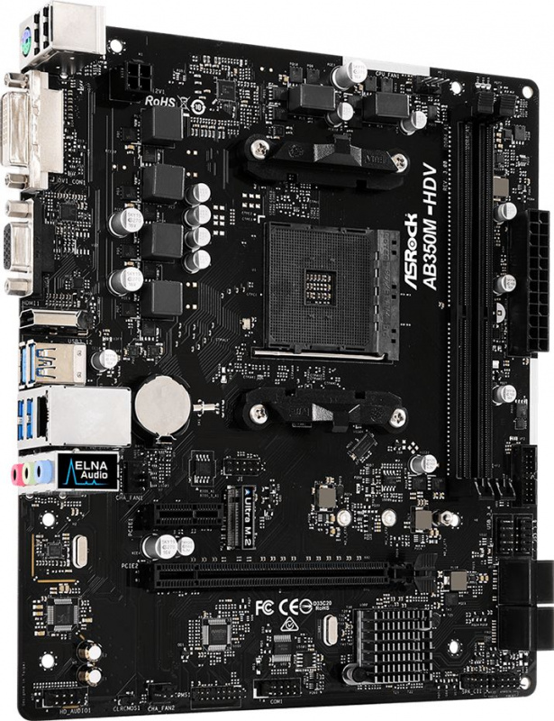 Мат. плата ASRock AB350M-HDV R3.0 AM4, AMD B350, 2xDDR4, PCI-Ex16, PCI-Ex1, HDMI, D-Sub, DVI, SATAI
