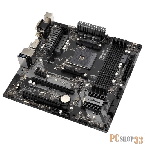 Мат. плата ASRock B450M PRO4 SAM4, AMD B450, 4xDDR4, 2xPCI-Ex16, PCI-Ex1, D-SUB, HDMI, DVI, SATAIII