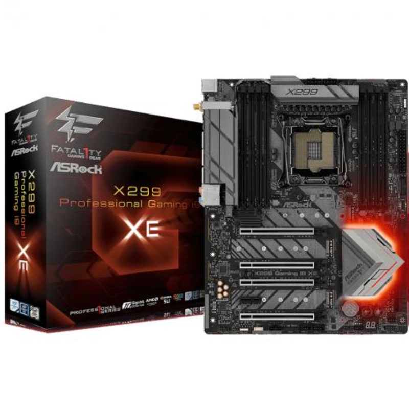 Материнская плата ASRock Fatal1ty X299 Professional Gaming i9 XE Socket 2066, Intel X299, 8xDDR-4, 7.1CH, 2x1000 Мбит/с, 10000 Мбит/с, ATX, Retail