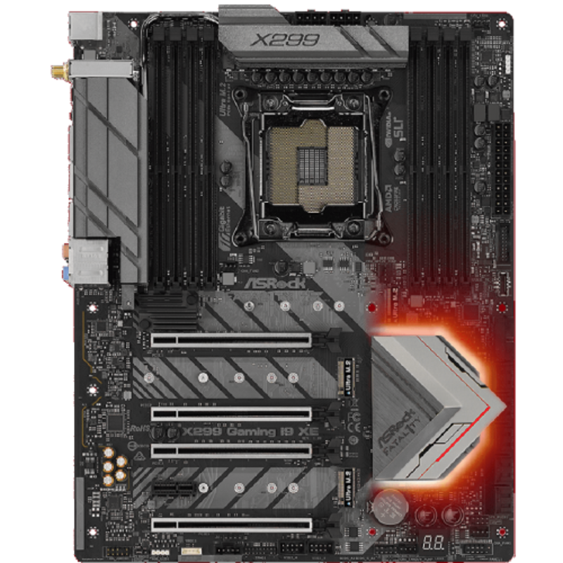 Материнская плата ASRock Fatal1ty X299 Professional Gaming i9 XE Socket 2066, Intel X299, 8xDDR-4, 7.1CH, 2x1000 Мбит/с, 10000 Мбит/с, ATX, Retail