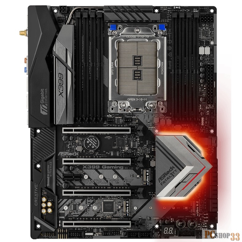 Материнская плата ASRock X399 PROFESSIONAL GAMING, Socket TR4, AMD X399, 8xDDR4-2666, 4xPCI-Ex16, 1xPCI-Ex1, 8xSATA3(RAID 0/1/5/10), 3xM.2, 1xU.2