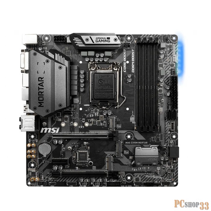 Мат. плата MSI MAG Z390M MORTAR S1151v2, Z390, 4xDDR4, 2xPCI-Ex16, PCI-Ex1, DVI, DP, HDMI, SATA III