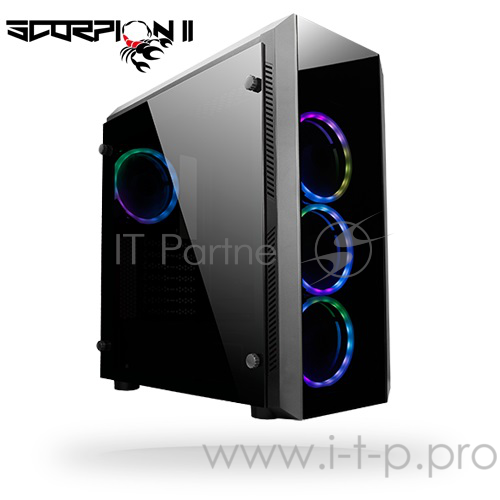 Корпус CHIEFTEC SCORPION II GL-02B-OP без БП, боковое окно и передняя панель из закаленного стекла,