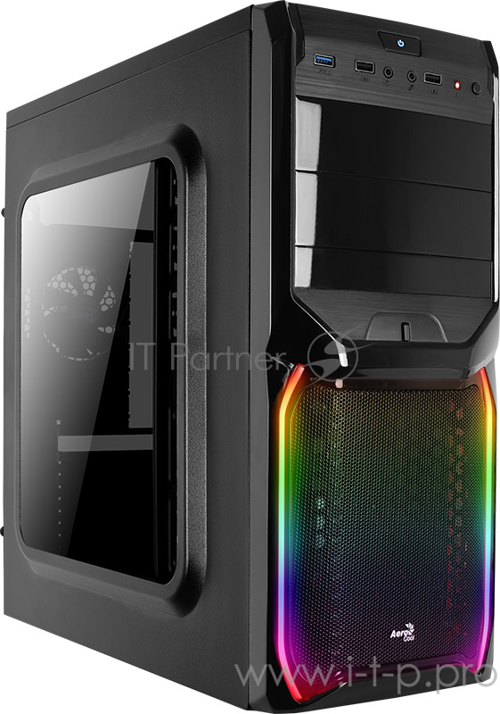 Корпус Aerocool V3X RGB без БП, Window Black Edition, ATX, боковое окно, черный