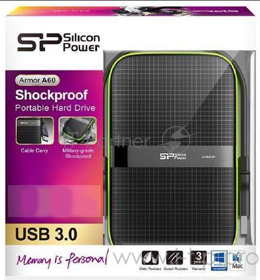 Жесткий диск Silicon Power USB 3.0 4Tb SP040TBPHDA60S3K A60 Armor 2.5 черный/зеленый