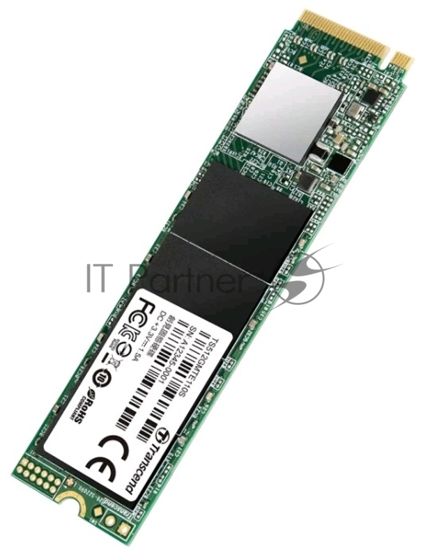 Твердотельный диск 512GB Transcend MTE110S, 3D TLC NAND, M.2 2280,PCIe Gen3x4, DRAM-less