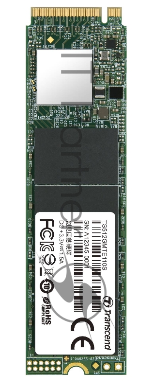 Твердотельный диск 512GB Transcend MTE110S, 3D TLC NAND, M.2 2280,PCIe Gen3x4, DRAM-less