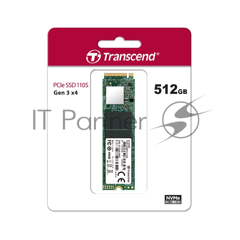 Твердотельный диск 512GB Transcend MTE110S, 3D TLC NAND, M.2 2280,PCIe Gen3x4, DRAM-less