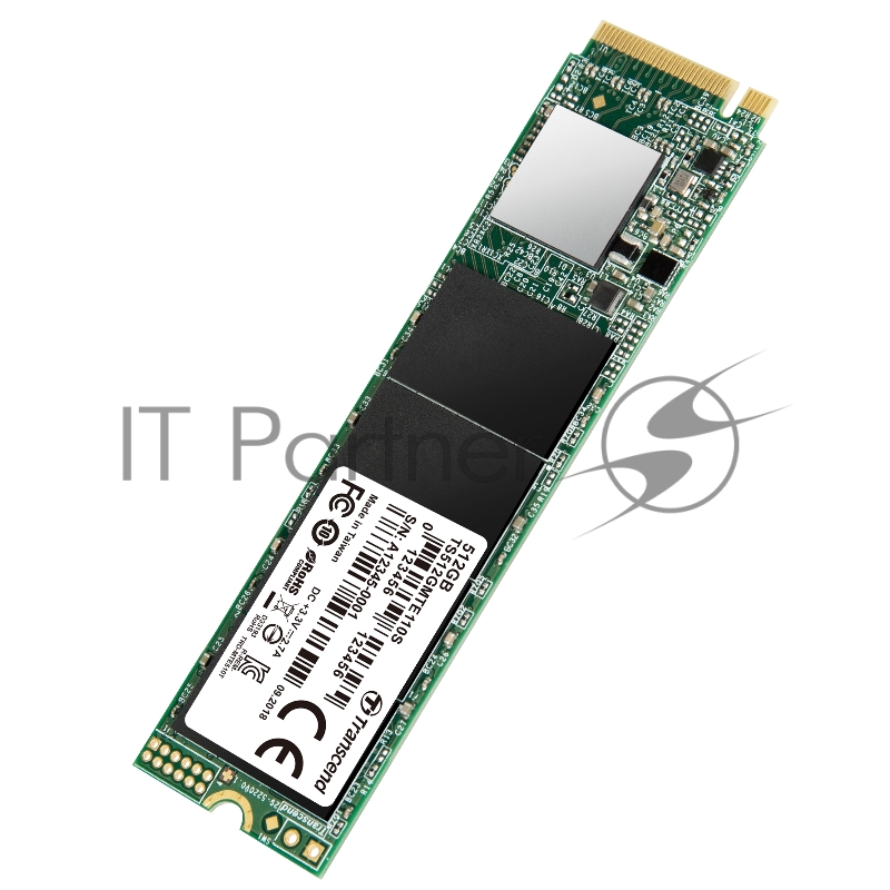 Твердотельный диск 512GB Transcend MTE110S, 3D TLC NAND, M.2 2280,PCIe Gen3x4, DRAM-less