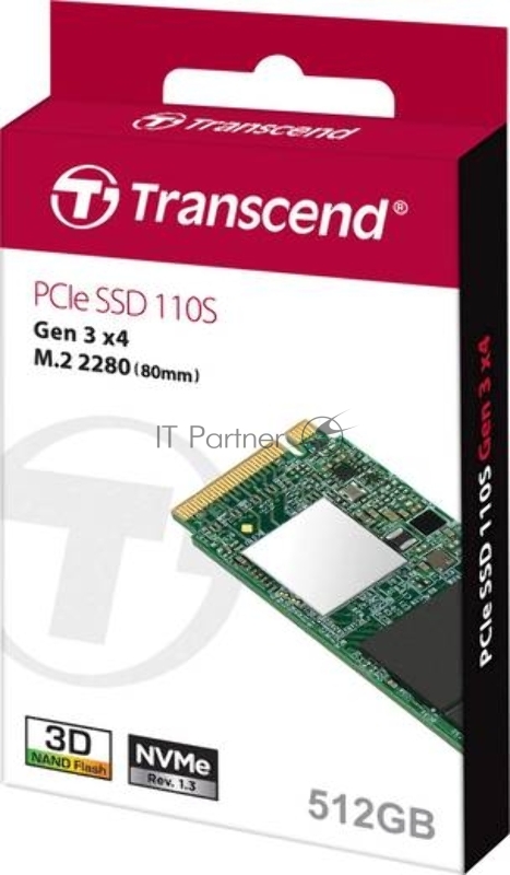 Твердотельный диск 512GB Transcend MTE110S, 3D TLC NAND, M.2 2280,PCIe Gen3x4, DRAM-less