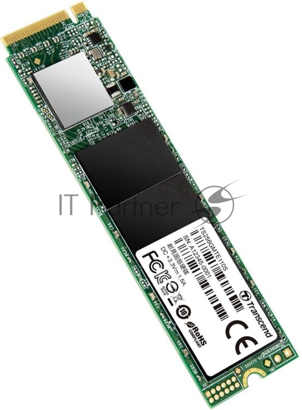 Твердотельный диск 256GB Transcend MTE110S, 3D TLC NAND, M.2 2280,PCIe Gen3x4, DRAM-less