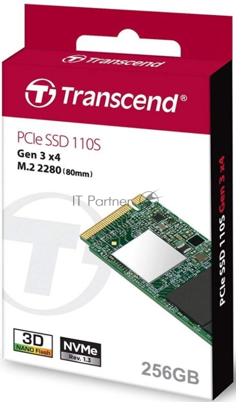 Твердотельный диск 256GB Transcend MTE110S, 3D TLC NAND, M.2 2280,PCIe Gen3x4, DRAM-less