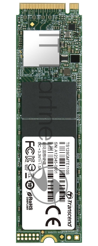 Твердотельный диск 128GB Transcend MTE110S, 3D TLC NAND, M.2 2280,PCIe Gen3x4, DRAM-less