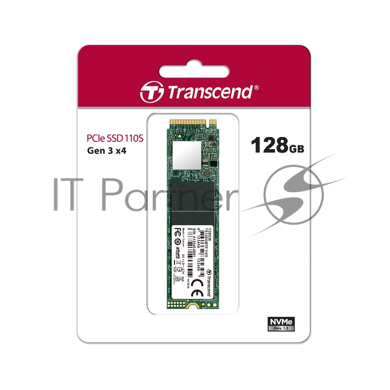 Твердотельный диск 128GB Transcend MTE110S, 3D TLC NAND, M.2 2280,PCIe Gen3x4, DRAM-less