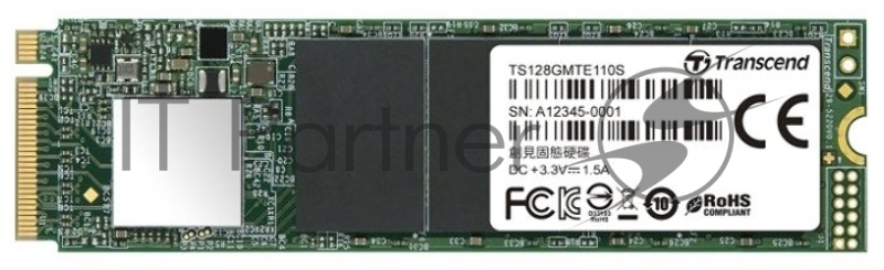 Твердотельный диск 128GB Transcend MTE110S, 3D TLC NAND, M.2 2280,PCIe Gen3x4, DRAM-less