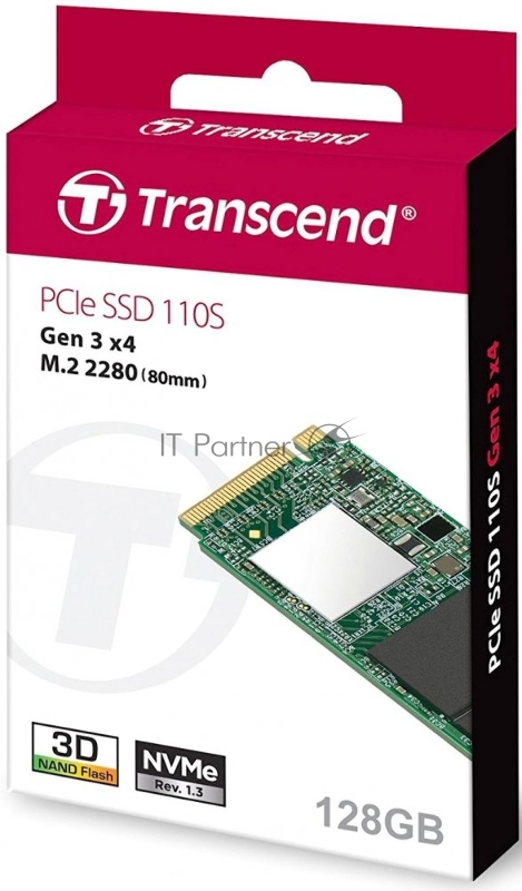 Твердотельный диск 128GB Transcend MTE110S, 3D TLC NAND, M.2 2280,PCIe Gen3x4, DRAM-less